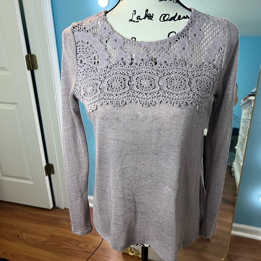 Eyeshadow Women's Crochet Accent Blouse - Light Purple